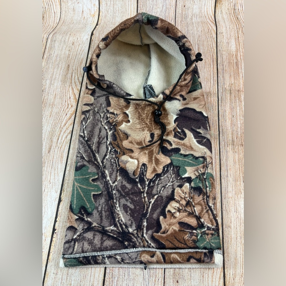 Vintage Arctic Outdoors Leaf Camo Fleece Balaclava Hood Hunting Face Cover USA